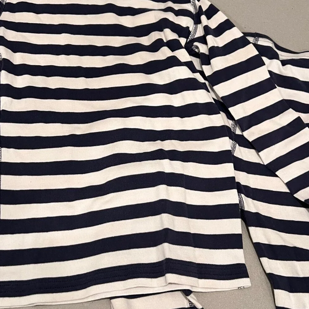 Hanna Andersson Boys 100% Organic Cotton Navy Blue, White Striped Pajama Set 6-7